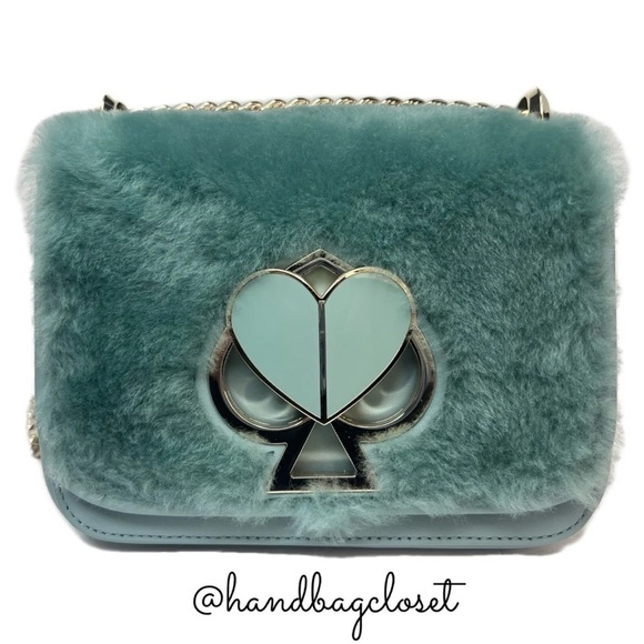 Kate Spade Nicola Faux Fur Crossbody Gold Chain Bag Purse Spearmint Green - Picture 7 of 16